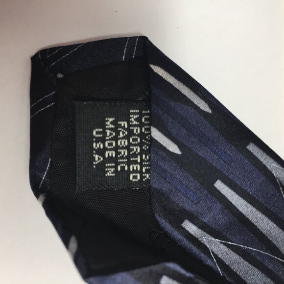 Murano Mens 100% Silk Tie Geometric Navy Blue Black Gray Silver Office Church - Picture 6 of 7